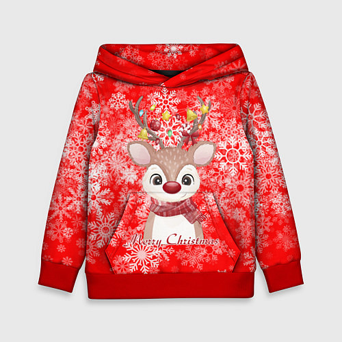 Детская толстовка Милый олень и белые снежинки / 3D-Красный – фото 1