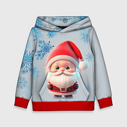 Толстовка-худи детская Дед мороз и много снежинок, цвет: 3D-красный