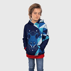 Толстовка-худи детская Голова синей лисы, цвет: 3D-красный — фото 2
