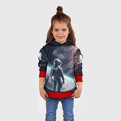 Толстовка-худи детская Одиночество в космосе, цвет: 3D-красный — фото 2