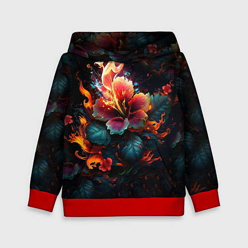 Детская толстовка Огненный цветок на темном фоне / 3D-Красный – фото 1