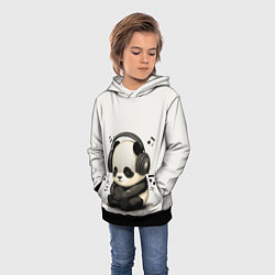 Толстовка-худи детская Милая панда в наушниках, цвет: 3D-черный — фото 2