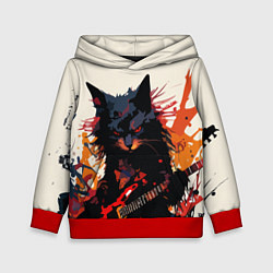 Толстовка-худи детская Black rocker cat on a light background - C-Cats co, цвет: 3D-красный