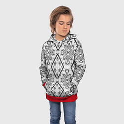 Толстовка-худи детская Бело-серый этнический орнамент, цвет: 3D-красный — фото 2