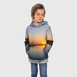 Толстовка-худи детская Санкт-Петербург, закат на Финском заливе, цвет: 3D-меланж — фото 2