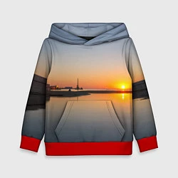 Толстовка-худи детская Санкт-Петербург, закат на Финском заливе, цвет: 3D-красный