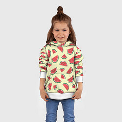 Толстовка-худи детская Кусочки арбуза на желтом фоне, цвет: 3D-белый — фото 2