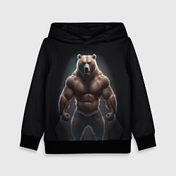 Толстовка-худи детская Сильный медведь спортсмен, цвет: 3D-черный