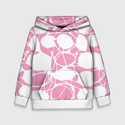Толстовка-худи детская Абстрактные белые овалы на розовом фоне, цвет: 3D-белый
