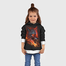 Толстовка-худи детская Огненный злой волк с красными глазами, цвет: 3D-белый — фото 2