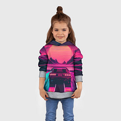 Толстовка-худи детская Синтвейв закат и автомобиль, цвет: 3D-меланж — фото 2