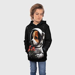 Толстовка-худи детская Щенок космонавт с тюльпанами, цвет: 3D-черный — фото 2