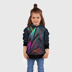 Толстовка-худи детская Неоновые абстрактные полигоны, цвет: 3D-черный — фото 2