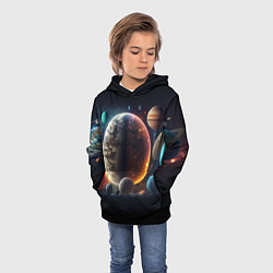 Толстовка-худи детская Ппланеты и космос от нейросети, цвет: 3D-черный — фото 2