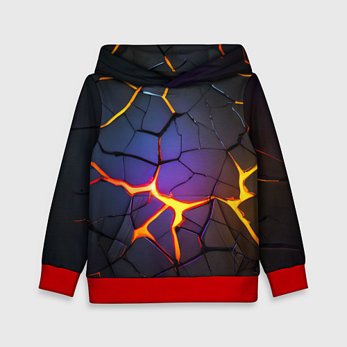 Детская толстовка Неоновые трещины - лава / 3D-Красный – фото 1