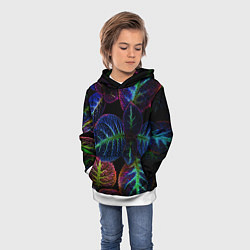Толстовка-худи детская Неоновые листья растений, цвет: 3D-белый — фото 2