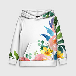 Толстовка-худи детская Желтые и розовые цветы, цвет: 3D-белый