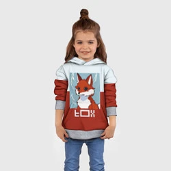 Толстовка-худи детская Пиксельная лиса с надписью fox, цвет: 3D-меланж — фото 2