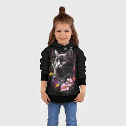 Толстовка-худи детская Черный кот на летнем лугу, цвет: 3D-черный — фото 2