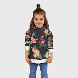 Толстовка-худи детская Букеты цветов на черном фоне, цвет: 3D-белый — фото 2