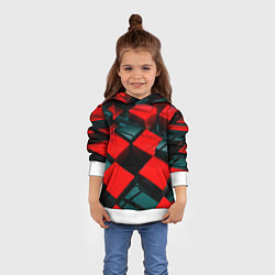 Толстовка-худи детская Кубы геометрии красный и чёрный, цвет: 3D-белый — фото 2