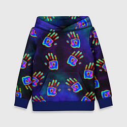 Толстовка-худи детская Тепловизор: ладони - неоновый фон - паттерн, цвет: 3D-синий