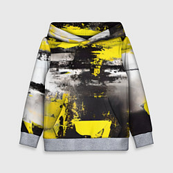 Толстовка-худи детская Черно-желтая абстракция, нейросеть, цвет: 3D-меланж