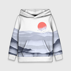 Толстовка-худи детская Японский пейзаж - восход солнца, цвет: 3D-белый