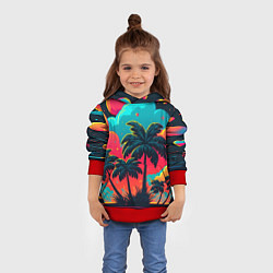 Толстовка-худи детская Неоновые пальмы на закате, цвет: 3D-красный — фото 2