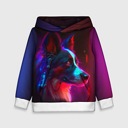Толстовка-худи детская Кибер-собака неон, цвет: 3D-белый