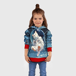 Толстовка-худи детская Белый кот космонавт в невесомости, цвет: 3D-красный — фото 2