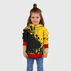 Толстовка-худи детская Пятна черной краски на желтом фоне, цвет: 3D-красный — фото 2