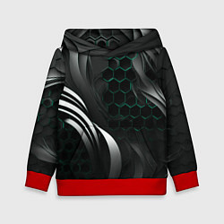 Толстовка-худи детская Объемные бирюзовые плиты и черные линии, цвет: 3D-красный