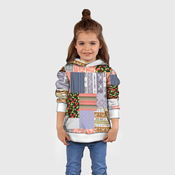Толстовка-худи детская Пэчворк из разноцветных лоскутов в оранжевых и сер, цвет: 3D-белый — фото 2