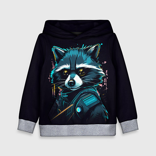 Детская толстовка Енот - cyberpunk style / 3D-Меланж – фото 1