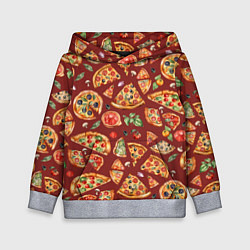 Толстовка-худи детская Кусочки пиццы ассорти - акварельный паттерн, цвет: 3D-меланж