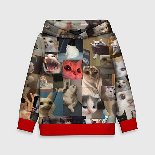 Детская толстовка Мемные котики / 3D-Красный – фото 1