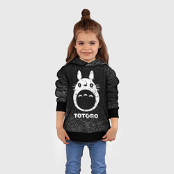 Толстовка-худи детская Totoro с потертостями на темном фоне, цвет: 3D-черный — фото 2