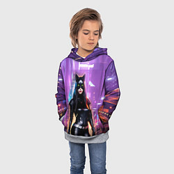 Толстовка-худи детская Девушка-кошка - киберпанк, цвет: 3D-меланж — фото 2