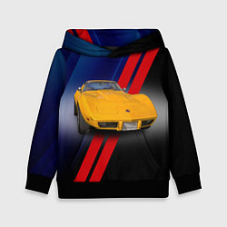 Толстовка-худи детская Классический спорткар Chevrolet Corvette Stingray, цвет: 3D-черный
