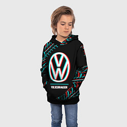 Толстовка-худи детская Значок Volkswagen в стиле glitch на темном фоне, цвет: 3D-черный — фото 2