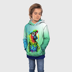Толстовка-худи детская Разноцветный попугай, цвет: 3D-синий — фото 2