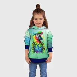 Толстовка-худи детская Разноцветный попугай, цвет: 3D-синий — фото 2