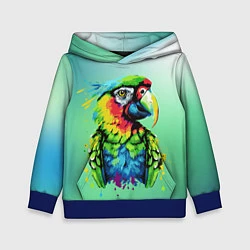 Толстовка-худи детская Разноцветный попугай, цвет: 3D-синий
