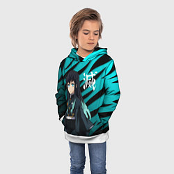 Толстовка-худи детская Хаширо Токито - клинок рассекающий демонов, цвет: 3D-белый — фото 2