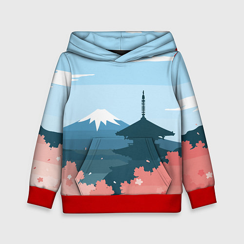 Детская толстовка Вид на Фудзияму - Япония / 3D-Красный – фото 1