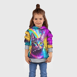 Толстовка-худи детская Полосатый кот с разноцветной звездной туманностью, цвет: 3D-меланж — фото 2