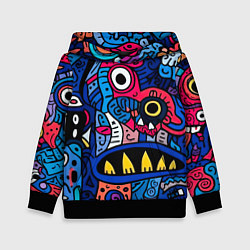 Толстовка-худи детская Монстры в синем и розовом - нейросеть, цвет: 3D-черный