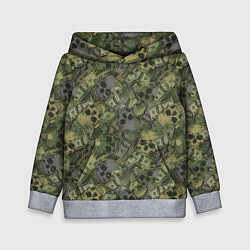Толстовка-худи детская Камуфляж с черепами и долларами, цвет: 3D-меланж