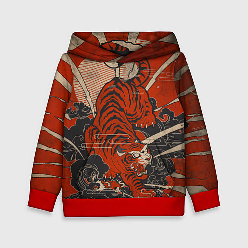 Детская толстовка Тигр в японском стиле / 3D-Красный – фото 1